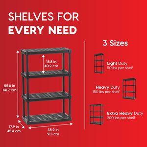 Étagères de rangement modulaires en plastique robustes à 4 niveaux, sans pliage, sans boulons, capacité de 600 lb, 56"H x 36"W x 18"D - Product Image 3