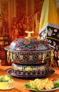 เตาทองเหลืองขนาดใหญ่ ยี่ห้อซุนค์  ลายเคลือบแบบตะวันออก ทนความร้อน ลายคลาสสิกสีเหลืองน้ำเงิน ใช้กับเตาแก๊ส - Product Image 4