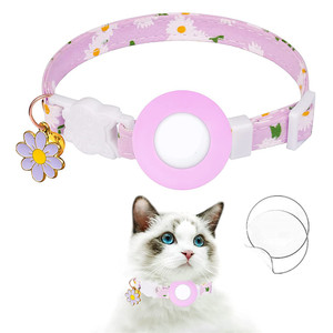 Precio al por mayor Airtag Case Floral Pet <span class=keywords><strong>Collar</strong></span> con campana Anti-Pérdida Tracker Dog <span class=keywords><strong>Cat</strong></span> Locator Holder diseñador <span class=keywords><strong>Cat</strong></span> Collares para gatos - Product Image 2