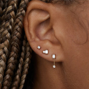 Joyería de Moda CANNER, Juego de 3 Piezas de Aretes de Plata de Ley 925, Lindos Aretes Simples con Forma de Rectángulo y Triángulo para Mujer - Product Image 4