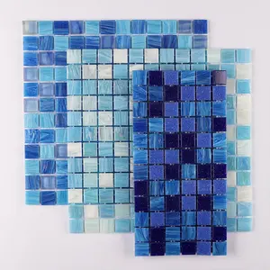 Bluwhale Tile Foshan Factory Hot Melt Glass Swimming Pool Tile 23x23mm Square Blue Iridescent Swimming Pool Tile Glass Mosaic