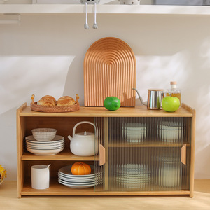 Japanese Style Desktop <b>Sideboard</b> Kitchen Cabinet Frosted Glass Door <b>Storage</b> Organizer For Home Dining Room Cup Utensil Rack - Product Image 1
