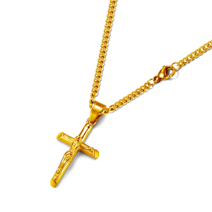 Collar con Colgante Religioso Católico Cristiano para Hombre, Resistente al Agua, Acero Inoxidable PVD Oro 18K, Amuleto Crucifijo de Jesús Cruz - Product Image 1