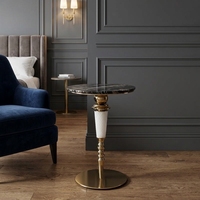 Table d'appoint ronde de luxe, design moderne, en acier inoxydable et marbre naturel, pour villa, manoir, projet de designer