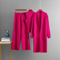 Ensemble de 3 pièces en tricot décontracté pour femmes Automne Hiver Long Cardigan Pulls Gilet et Pantalon ample Chandail tricoté pour femmes Costumes