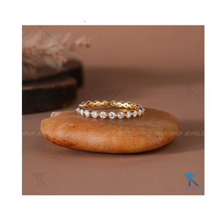 Anillo de Eternidad Abierto de Primera Calidad con Corte Redondo y Diamantes en Oro Amarillo de 18K para Mujer, Anillo Elegante de Estilo Abierto, Joyería Fina - Product Image 3