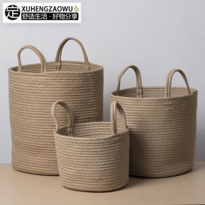 Hand Woven Hemp Rope <b>Storage</b> <b>Basket</b> Round Foldable Laundry <b>Basket</b> For Clothes Toys Organizing Living Room <b>Storage</b> XH24 126 - Product Image 5