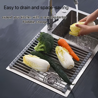 Égouttoir à vaisselle pliable en acier inoxydable pour évier de cuisine - Égouttoir à vaisselle gain de place avec rideau enroulable