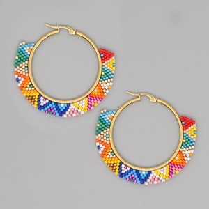 Pendientes de Aro con Cuentas de Arroz de Colores Estilo Bohemio, Piedras Preciosas, Acero Inoxidable PVD, Cuentas de Arroz Trenzadas, Pendientes de Aro <span class=keywords><strong>Grandes</strong></span> - Product Image 5