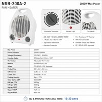 Ventilateur Chauffant Portable Électrique pour Pièce, 3 Modes de Chauffage, Thermostat, 1000W 2000W, Protection Contre la Surchauffe, Résistant au Feu, CE ROHS ERP