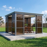 Ruang Santai Luar Ruangan Beratap Datar Aluminium dengan Kaca Berwarna Coklat Anti UV Tahan Angin dan Pintu Geser Tertutup untuk Taman atau Halaman