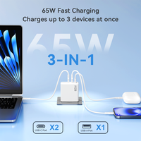 Adaptateur de chargeur mural rapide GaN PD QC 3.0 65W pour Xiaomi Samsung iPhone Ordinateur portable Tablette Type-C CE/FCC/ROHS/UL Chargeurs et adaptateurs