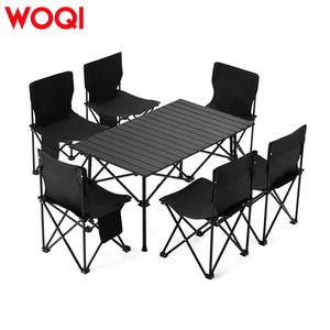 Ensemble table et chaises pliantes Woqi Outdoor 6 places, portable, en aluminium, pour jardin, pique-nique, camping, design minimaliste noir - Product Image 1