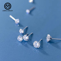 CEZ01 Aretes de Botón Clásicos de Moda para Mujer en Plata de Ley 925 Genuina, Joyería Fina con Zirconia Cúbica Redonda CZ de 3mm 4mm 5mm 6mm 7mm 8mm