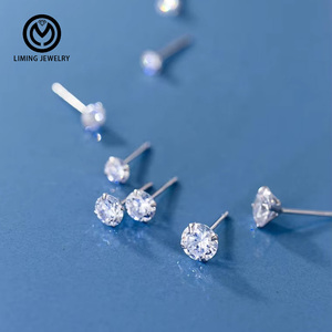 CEZ01 패션 리얼 925 스털링 실버 파인 주얼리 3mm 4mm 5mm 6mm 7mm 8mm 라운드 CZ 큐빅 지르코니아 클래식 스터드 귀걸이 여성용 - Product Image 3