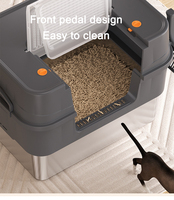 Bac à litière pour chat en acier inoxydable, design ouvert, anti-odeurs, anti-éclaboussures, facile à nettoyer, surdimensionné