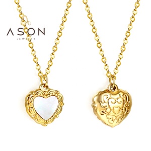 Ason joyería de moda Dainty Vintage Love 18K chapado en oro textura de acero inoxidable collar con colgante de concha en forma de corazón para mujer - Product Image 1