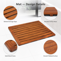 Tapis de bain en bambou naturel avec surface antidérapante à lattes et design à drainage rapide pour la douche, la baignoire et la salle de bain