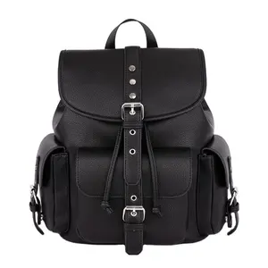 Unisex custom designed laptop shoulder bag gym sports pebble faux leather studs drawstring flap backpack for women men teens