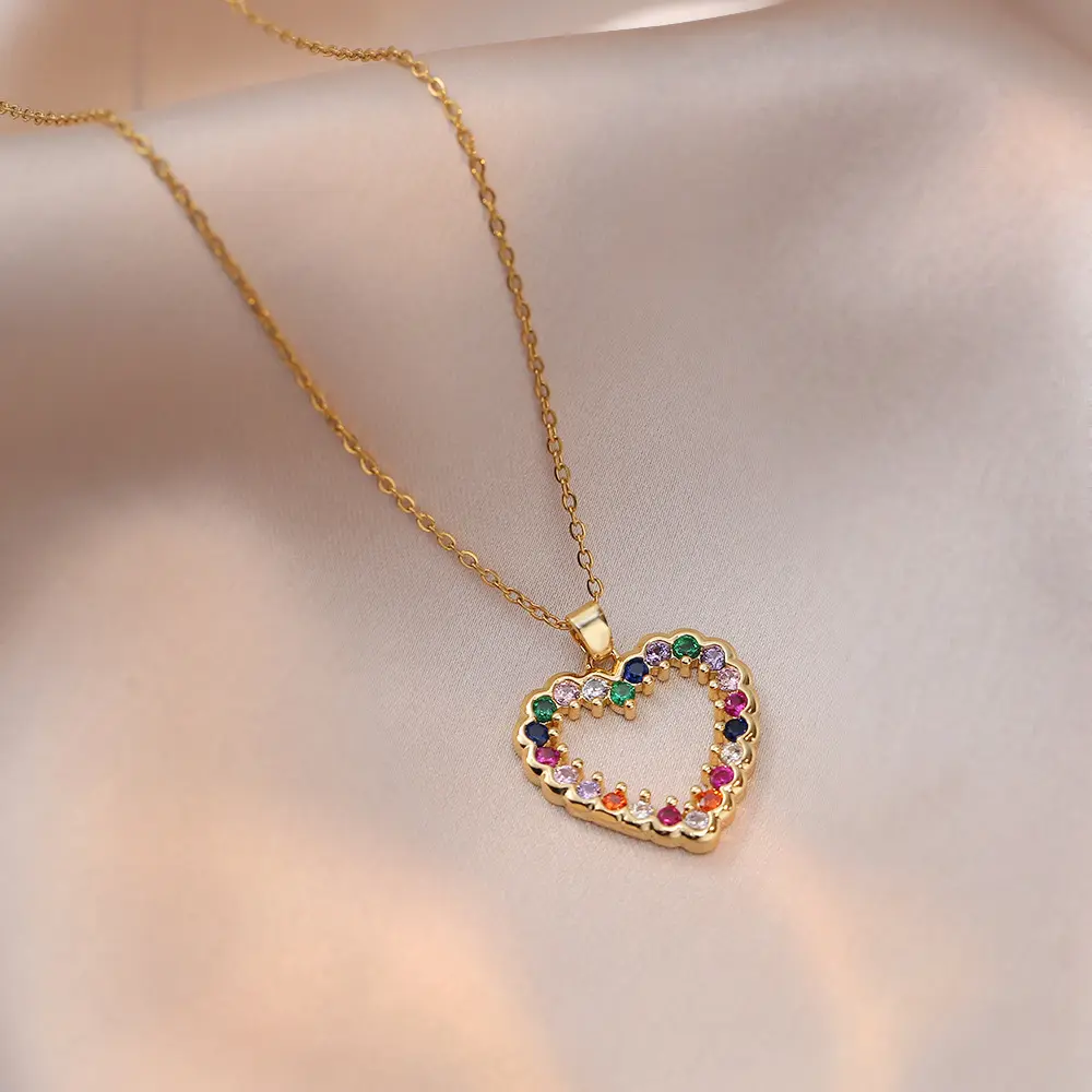 KISSWIFE-Collar de Acero Inoxidable con Colgante de Corazón Hueco, Cadena de Circón para Clavícula, Nueva Tendencia