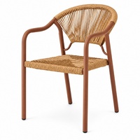 Chaise de loisirs d'extérieur portable avec accoudoirs en corde tressée, cadre métallique imperméable, pour patio, balcon, jardin, salle à manger