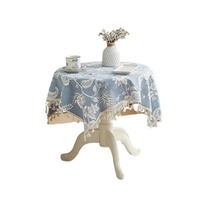 Nouveau design moderne bleu PET coton tissé plante fleurs plaine teint anti-poussière ménage salle à manger petite nappe de thé Textiles de maison