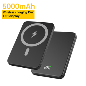 Custom Logo Package Wireless Portable Mini Magnetic Power Bank 5000mAh with 15W Output Type-C LED Display Plug for 3 Devices