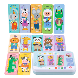Puzzle en bois Montessori 3-en-1 dans une boîte en métal, jouets éducatifs en contreplaqué pour les tout-petits - Product Image 1