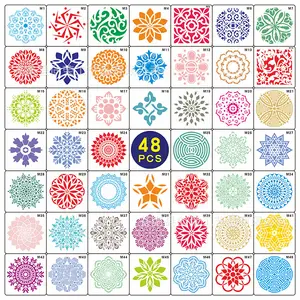 48 Cái/bộ Nhựa/PET 9*9Cm Mandala Stencil Vẽ Template Ruler Stencils Cho Hội Đồng Quản Trị Sơn DIY Album Decor