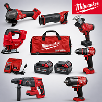 Kit d'outils sans fil haute performance rouge et noir Milwaukee M18 FUEL, 7 pièces, avec batteries, chargeur et sac à outils portable