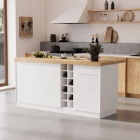 Îlot de cuisine moderne sur mesure avec comptoir en quartz, casier à vin, tiroir, armoire de rangement et bandes lumineuses LED