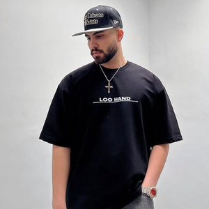 Zwart Custom Zeefdruk Drop Shoulder <span class=keywords><strong>100</strong></span> Procent Ronde Hals T-Shirt Oversized Mannen Zwart 280 Gsm Katoen T-Shirt T-Shirt - Product Image 5