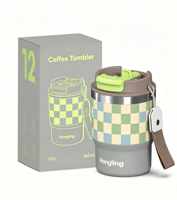 Tasses à café haut de gamme en acier inoxydable Hong Ling – Tasse de voyage tendance pour boissons glacées avec couvercle anti-fuite et paille