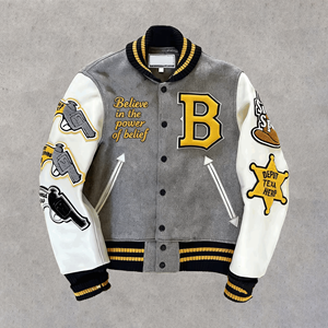 Áo khoác bomber mùa đông cổ đứng kiểu Mỹ, thiết kế thêu, may theo yêu cầu OEM và ODM, dành cho nam. - Product Image 1