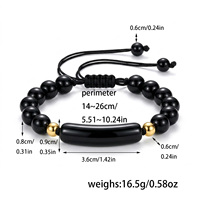 Bracelet en pierre naturelle en gros avec perles en acier inoxydable plaqué or 18 carats et cordon tressé réglable