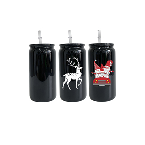 Prêt à expédier : Gobelet en verre noir de 16 oz pour transfert DTF UV, entrepôt USA, en borosilicate, avec paille en plastique transparente - Product Image 2