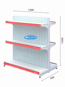 3-tier Perforated back gondola shelving Iron Supermarket Rack 1.2m Fixed Back Rectangular Powder Coating - Product Image 1