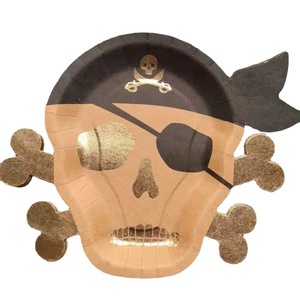 Vaisselle de fête d'anniversaire, assiettes jetables dorées à l'or fin, motif squelette viking bronzé, fabrication sur mesure - Product Image 3