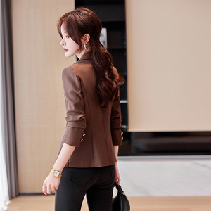 Women's Blue Slim Fit Blazer Polyester Anti-Wrinkle Short Suit Jacket Professional Casual Spring 2024 - Product Image 4