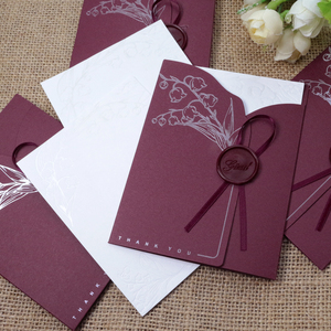 Tarjeta de invitación de papel de aluminio plateado de color Burdeos con página interior de impresión personalizada y sellos de cera <span class=keywords><strong>para</strong></span> eventos de fiesta de boda - Product Image 3