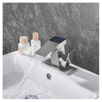 Robinet de lavabo moderne monocommande monofilaire en acier inoxydable brossé, économie d'eau, affichage numérique chaud/froid