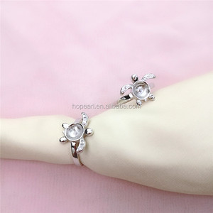 SSR254 خاتم الفراغات 925 فضة DIY اللؤلؤ لطيف السلاحف حلقة النتائج للمجوهرات لوازم - Product Image 1