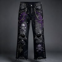 Jeans pour hommes en similicuir style punk, coupe évasée, multi-poches, imperméables, respirants, écologiques, effet usé, fabrication OEM ODM sur mesure