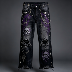 Jeans da <span class=keywords><strong>Uomo</strong></span> Personalizzati OEM ODM in <span class=keywords><strong>Ecopelle</strong></span> Stile Punk con Tasche Multiple, Impermeabili, Traspiranti ed Ecologici - Product Image 1