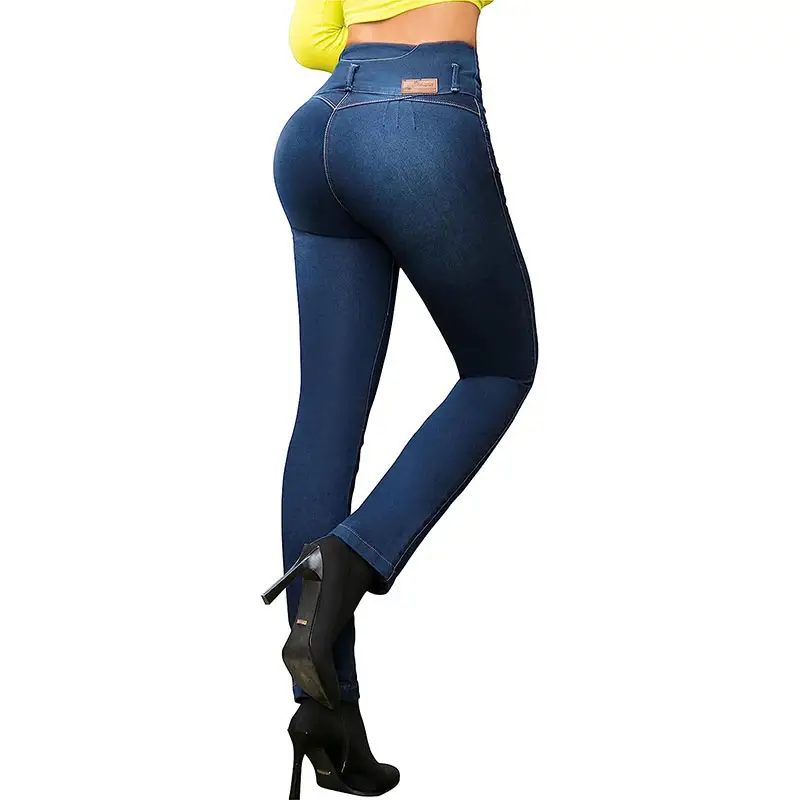 A Store Colombian Jeans Pantalones Colombianos Cola Butt Lifting Straight High Waist Blue