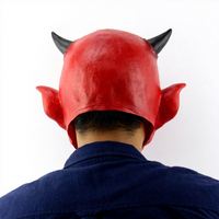 Masque en latex de démon rouge avec cornes, effrayant, pour Halloween, fête costumée, accessoires de cosplay