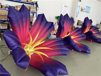 Fleur gonflable de plafond de 2 m en taffetas de polyester violet résistant au soleil avec lumière LED pour la décoration de festivals de musique