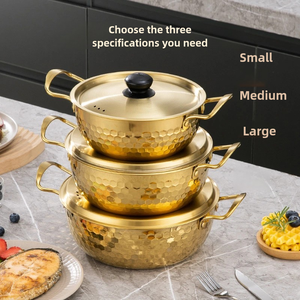 Korean Double Handle Gold Silver Instant Stainless Steel Instant Noodle <strong>Small</strong> Boiling Soup <strong>Pot</strong> for Induction Cooking with <strong>Lid</strong> - Product Image 4