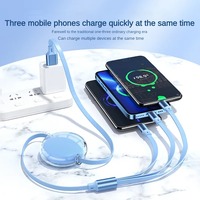 Kabel Data dapat ditarik transparan pengisian daya Cepat 100W dapat disesuaikan hadiah satu hingga tiga kabel