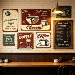 Plaques murales vintage en métal sur le thème du café, décorations murales rétro vieillies pour cuisine, café, bar, cadeau pour les amateurs de café, affiches murales - Product Image 2